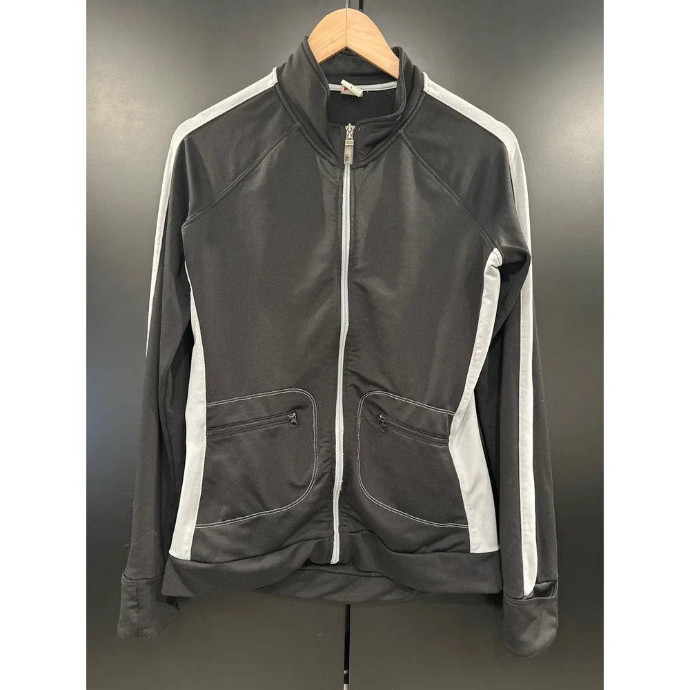 Alo Yoga CoolFit Womens Track Jacket Black White Full Zip Cycling Running Small